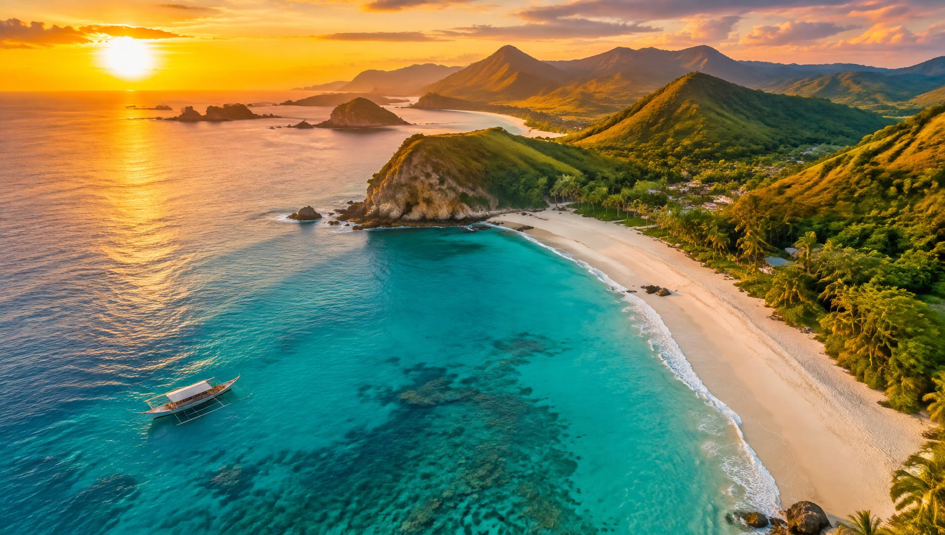 Panorama pantai Lombok saat matahari terbenam